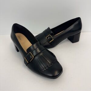 Clarks Black Tealia Maye Black Patent Leather Loafer Pump Women's Size 10 NWOT